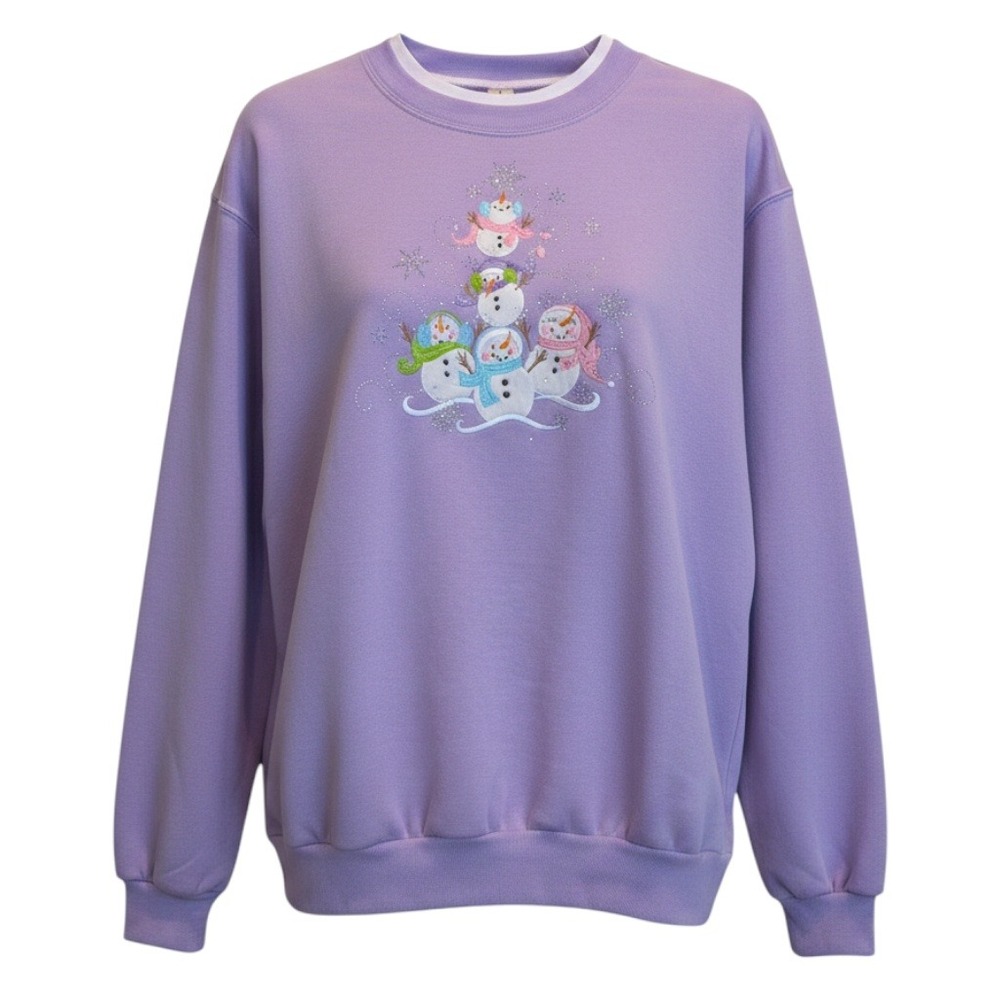 Decorated Originals Lavender Embroidered Snowman Crew Sweatshirt
